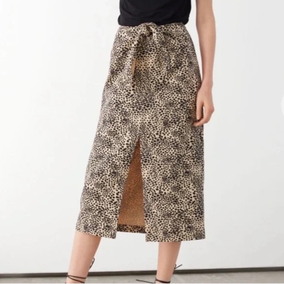 & Other Stories Front Tie Slit Leopard Print Midi Skirt Size 2 - Picture 1 of 7